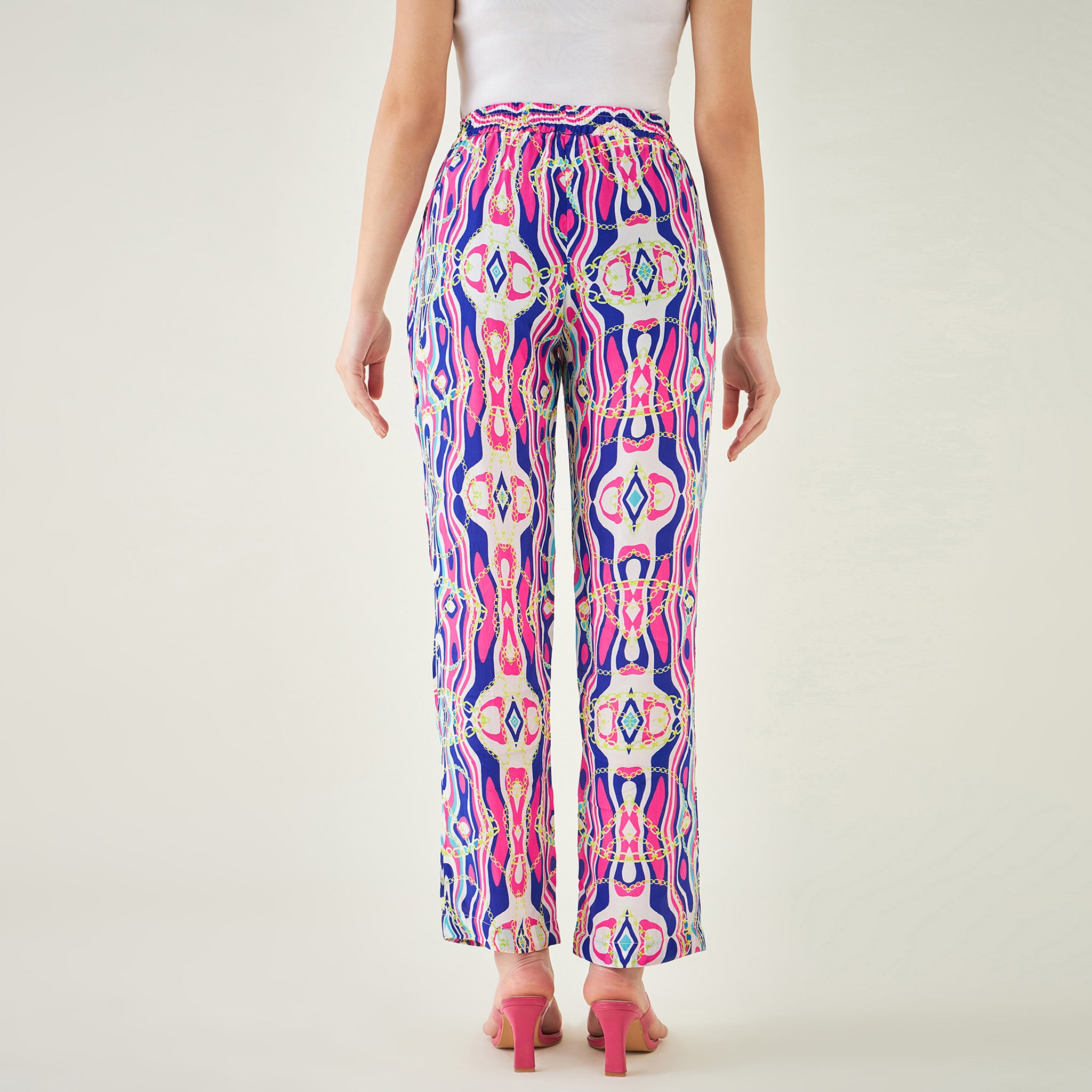 Blue and Pink Marine Wave Print Shirt and Pants Set