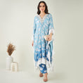 Load image into Gallery viewer, Blue Ombre Lurex Mid Length Kaftan with Fringe Detail and Pants Set
