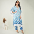 Load image into Gallery viewer, Blue Ombre Lurex Mid Length Kaftan with Fringe Detail and Pants Set
