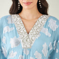 Load image into Gallery viewer, Blue Ombre Lurex Mid Length Kaftan with Fringe Detail and Pants Set
