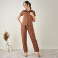 Load image into Gallery viewer, Brown Linen Shirt with Lace Detail and Pants Set
