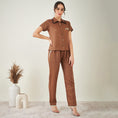 Load image into Gallery viewer, Brown Linen Shirt with Lace Detail and Pants Set
