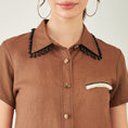 Load image into Gallery viewer, Brown Linen Shirt with Lace Detail and Pants Set
