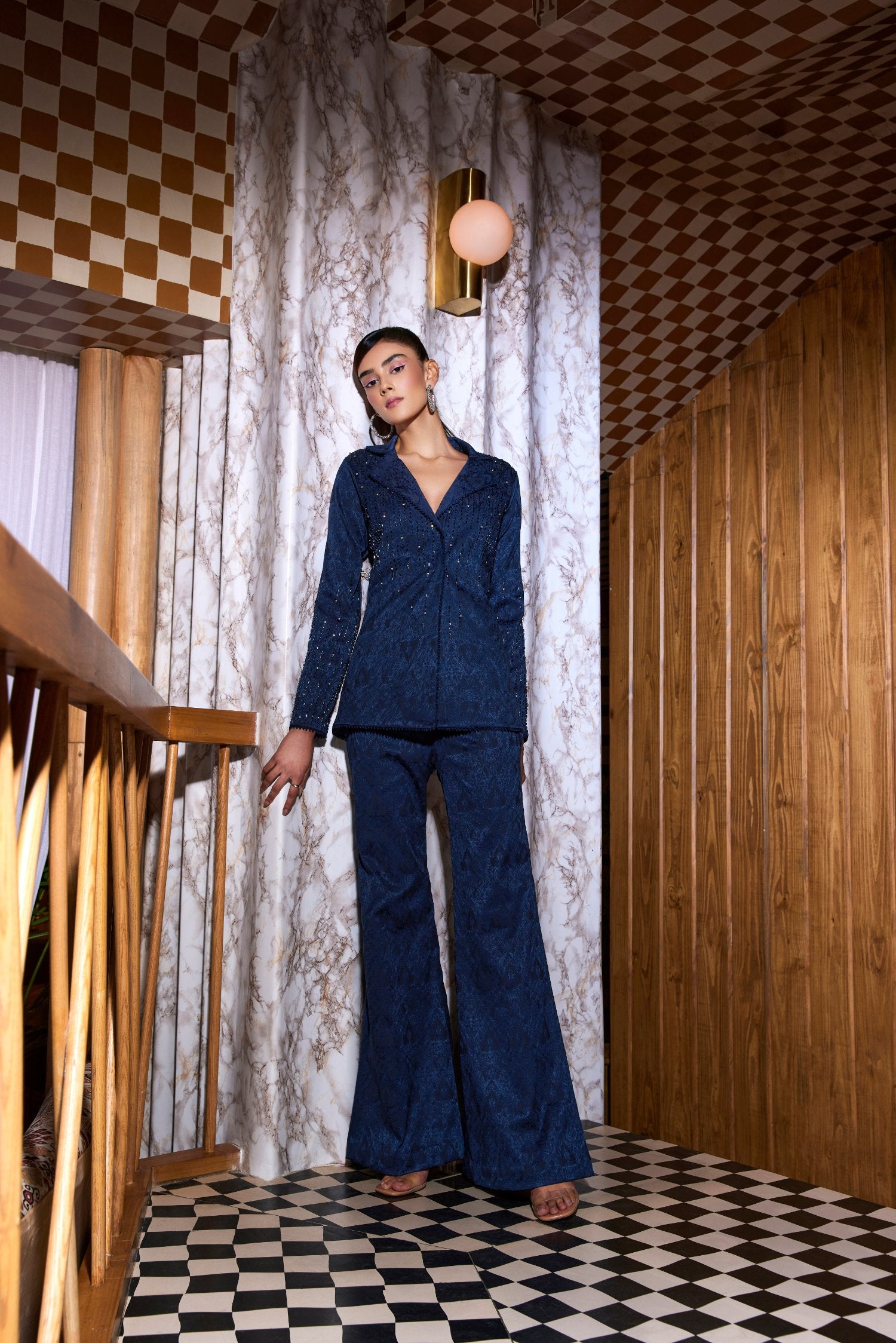 Blue Jacquard Pantsuit