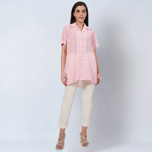 Coral Pink Checked Shirt