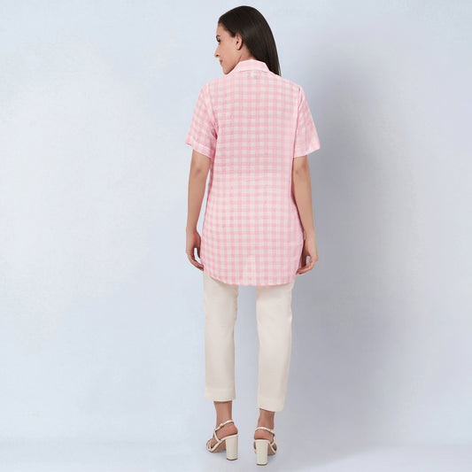 Coral Pink Checked Shirt