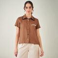 Load image into Gallery viewer, Brown Linen Shirt with Lace Detail
