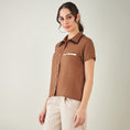 Load image into Gallery viewer, Brown Linen Shirt with Lace Detail
