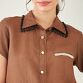 Load image into Gallery viewer, Brown Linen Shirt with Lace Detail
