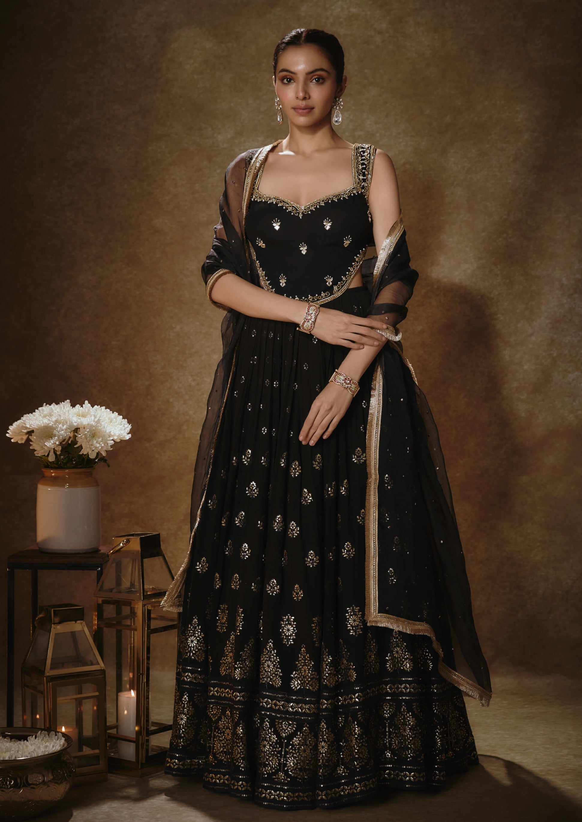 Black & gold lehenga set