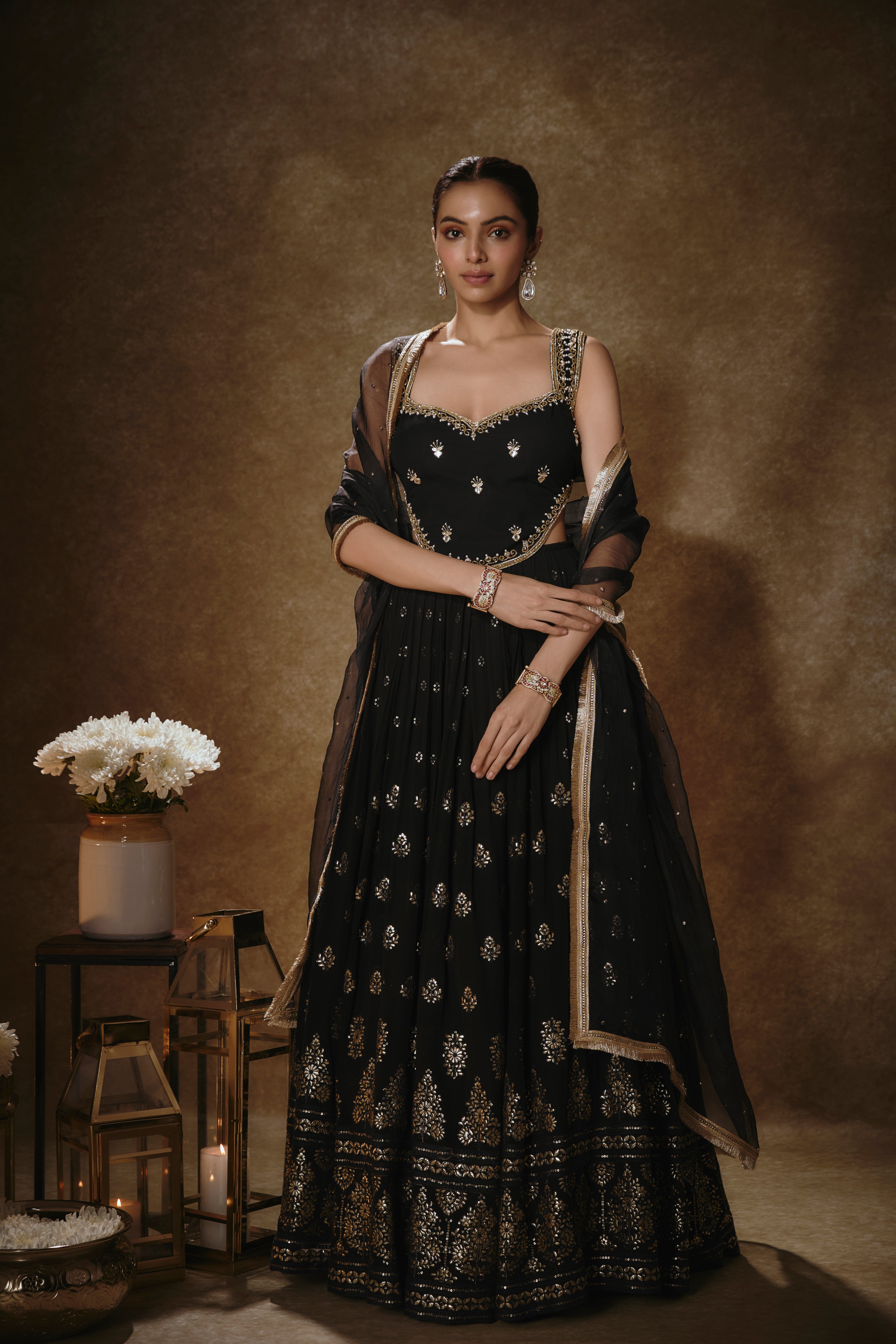 Black & Gold Lehenga Set