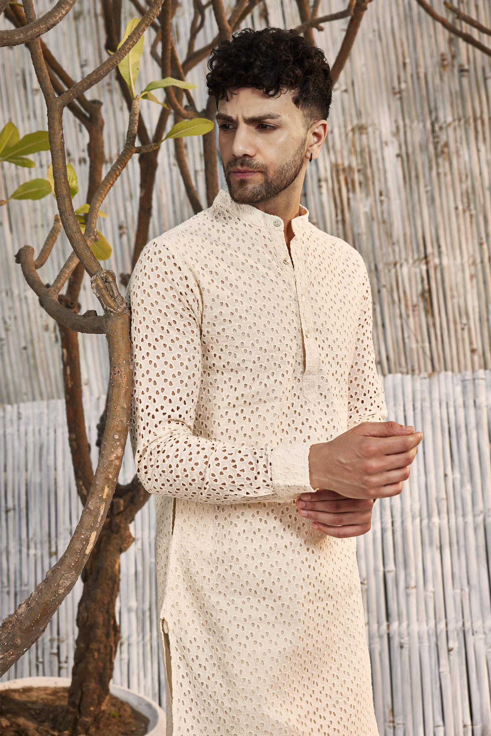 Cutwork straight kurta with Salwar - Set of 2