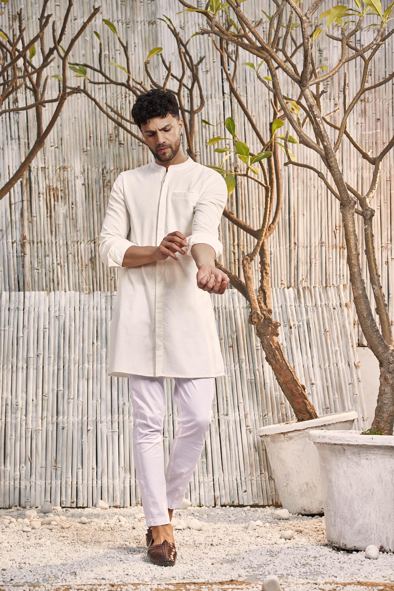 Cotton Placket Kurta with Pant - Set of 2