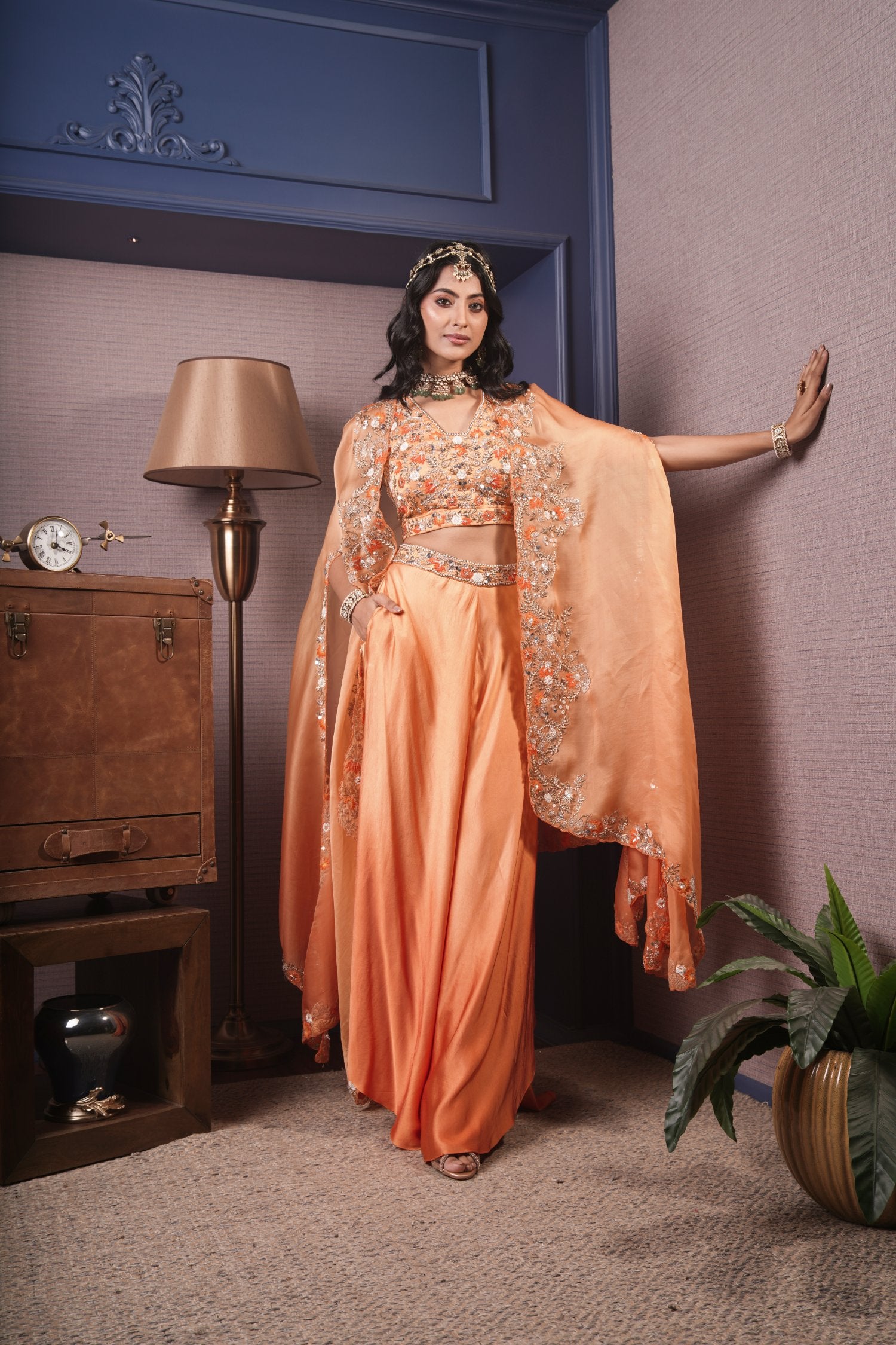 Indo Western Style With Cape, Crop Top And Afghani Pants