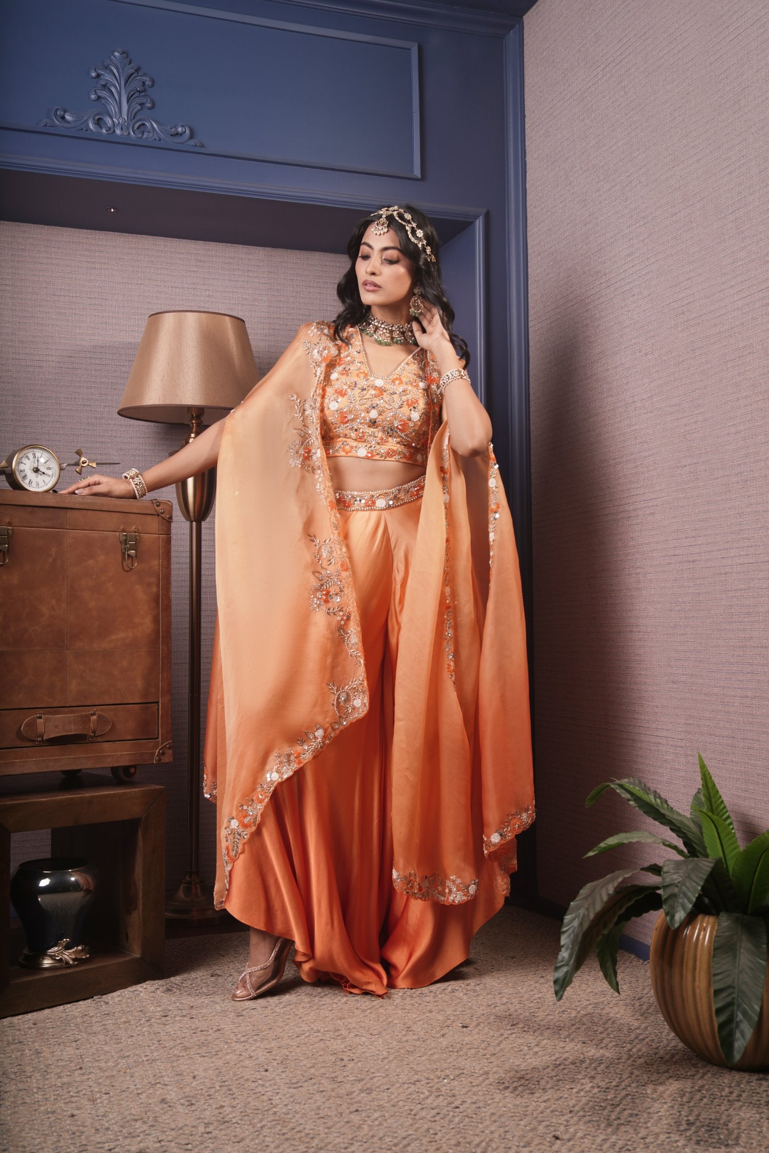 Indo Western Style With Cape, Crop Top And Afghani Pants