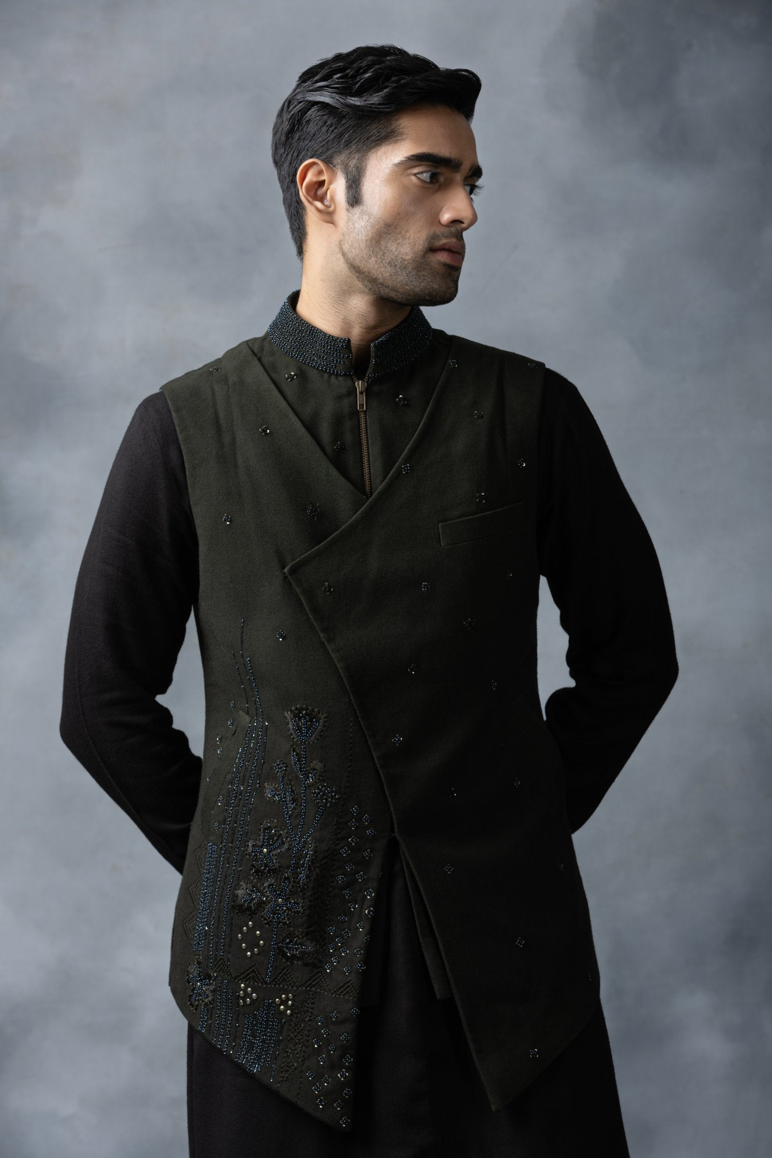 Olive Green Asymmetrical Kurta Set