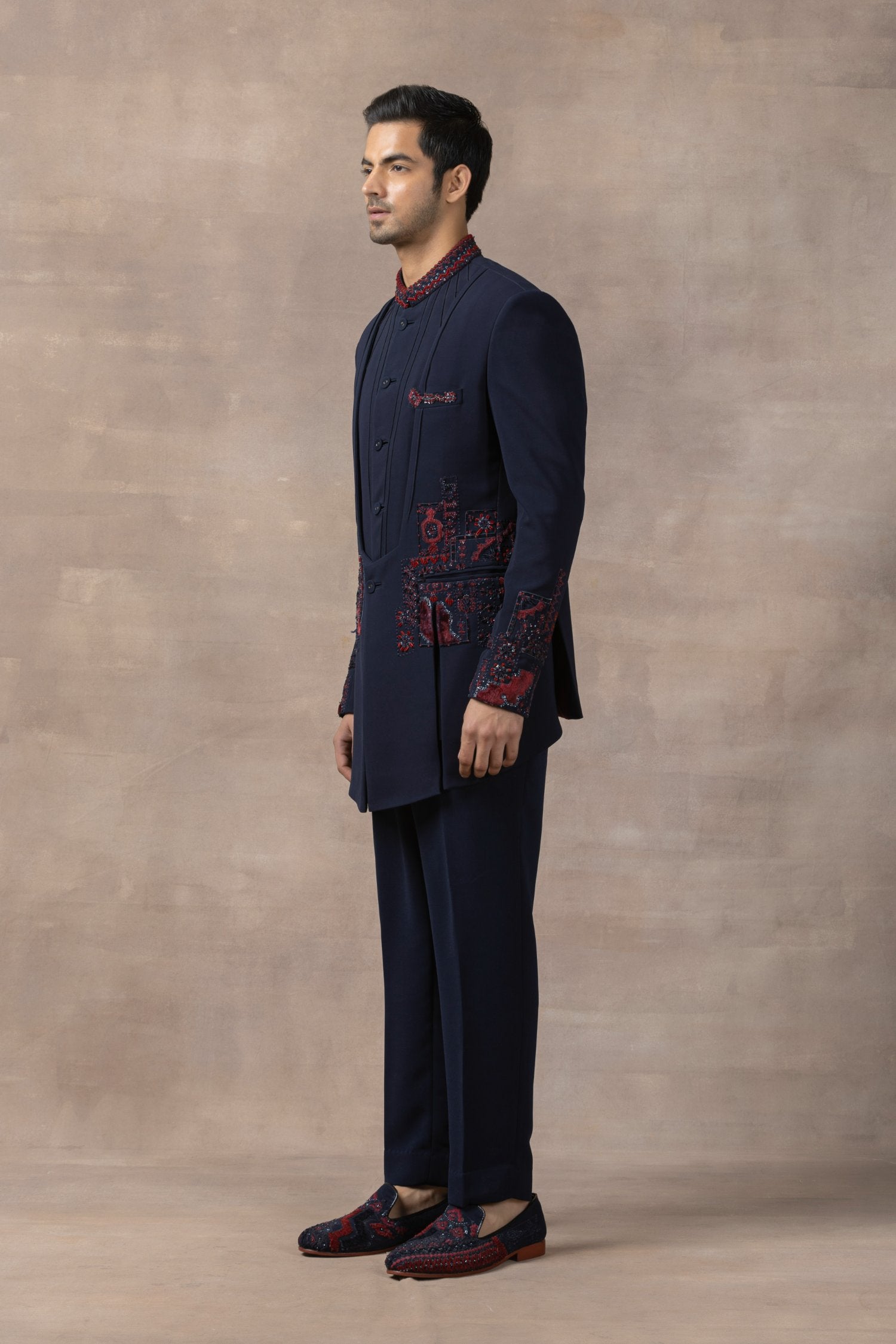 Navy Dual Layer Bandhgala Set