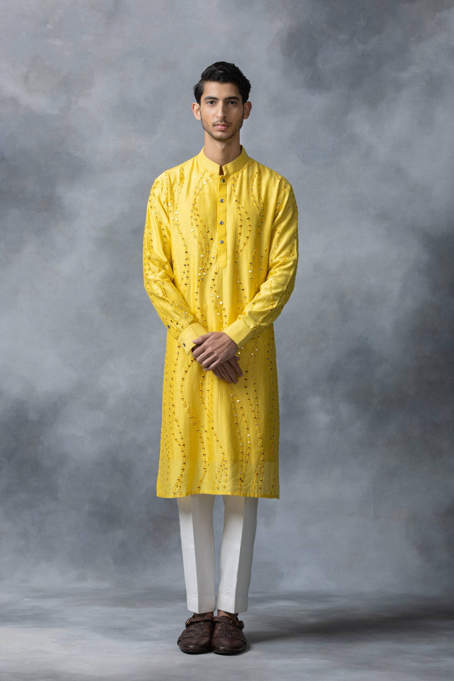 Yellow Mirror Work Kurta Set