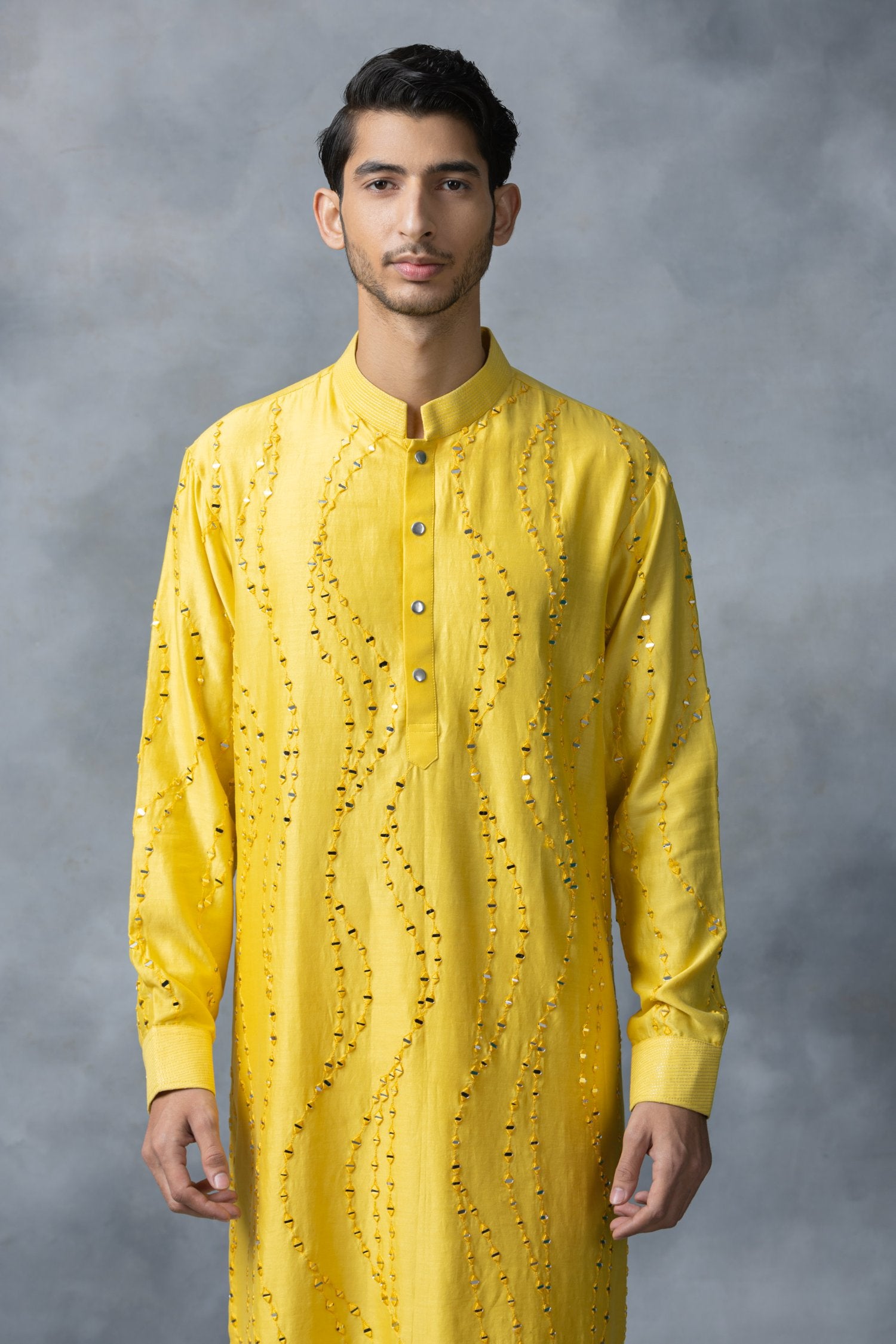 Yellow Mirror Work Kurta Set