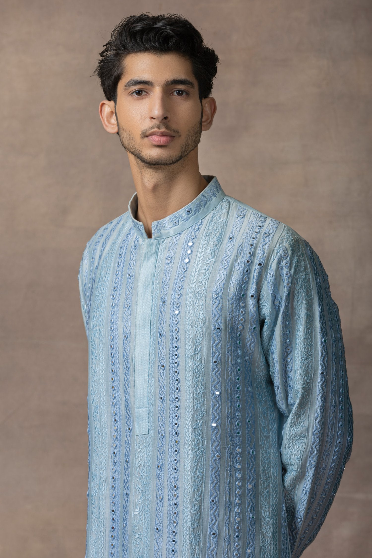 Blue Mirror Work Kurta Set