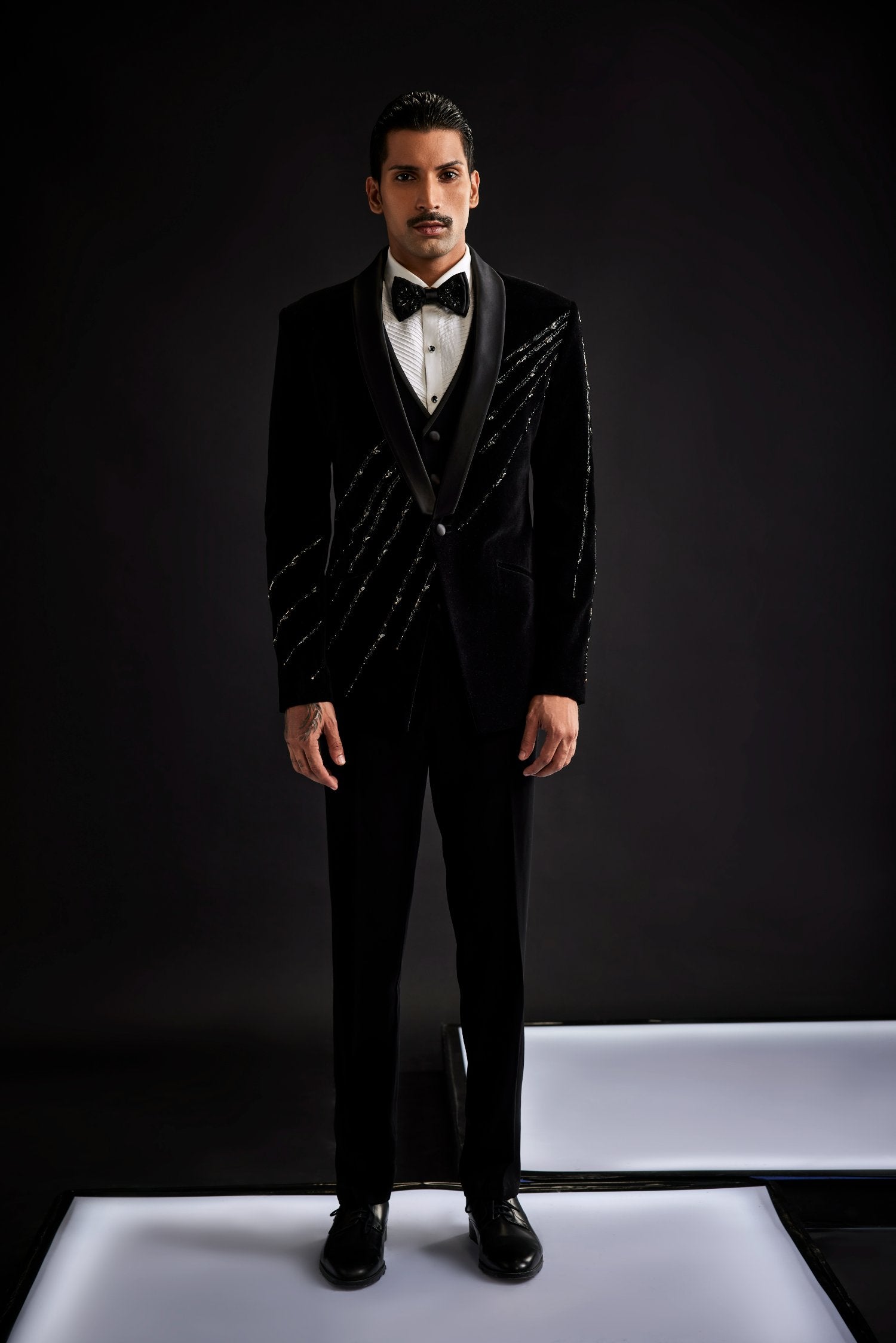 Black Velvet Placement Work Tuxedo