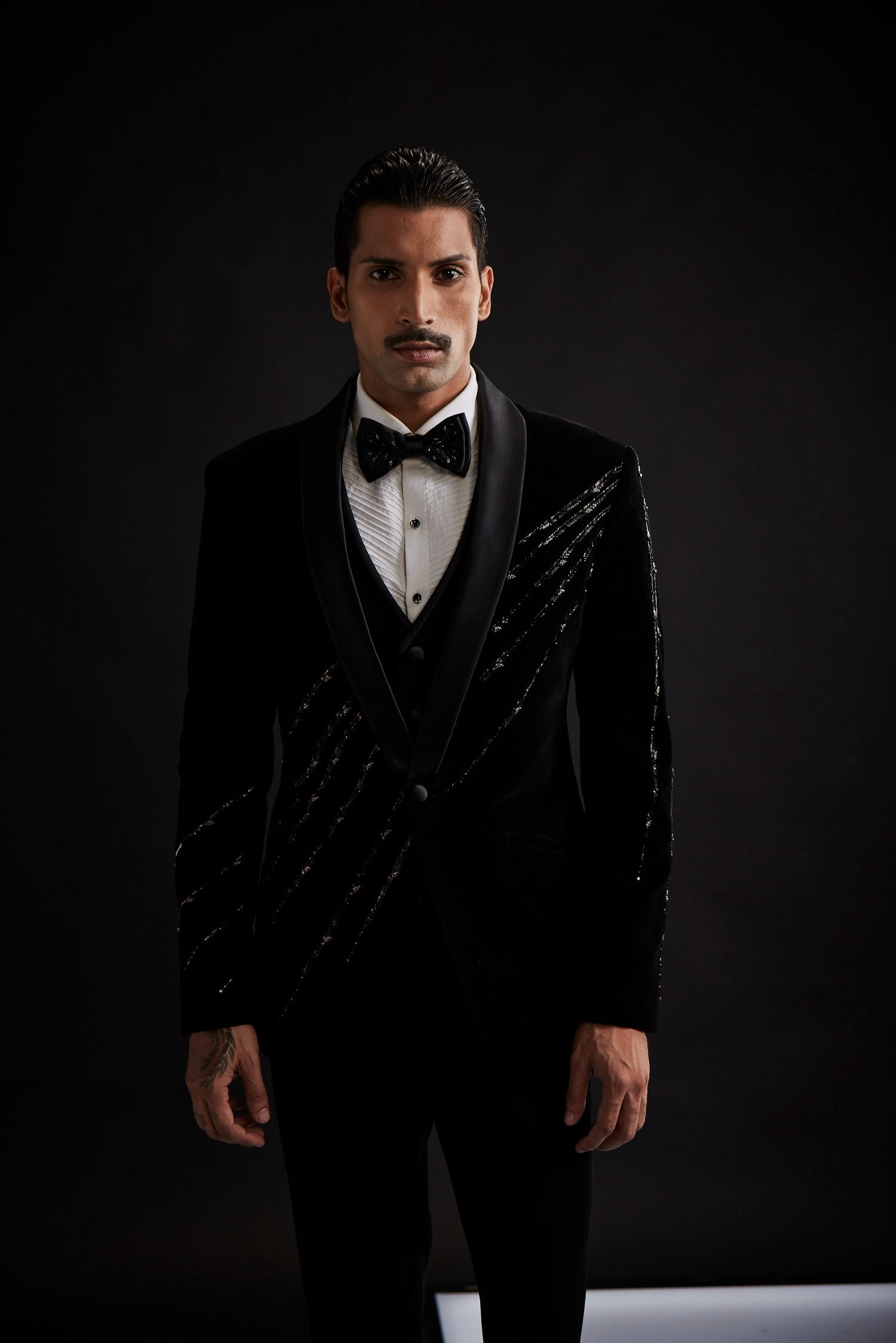 Black Velvet Placement Work Tuxedo