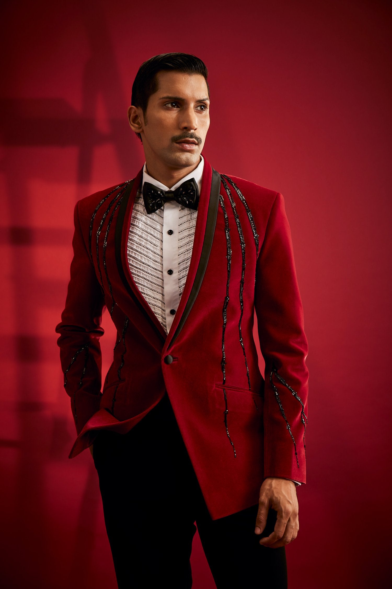 Red Velvet Embroidered Tuxedo