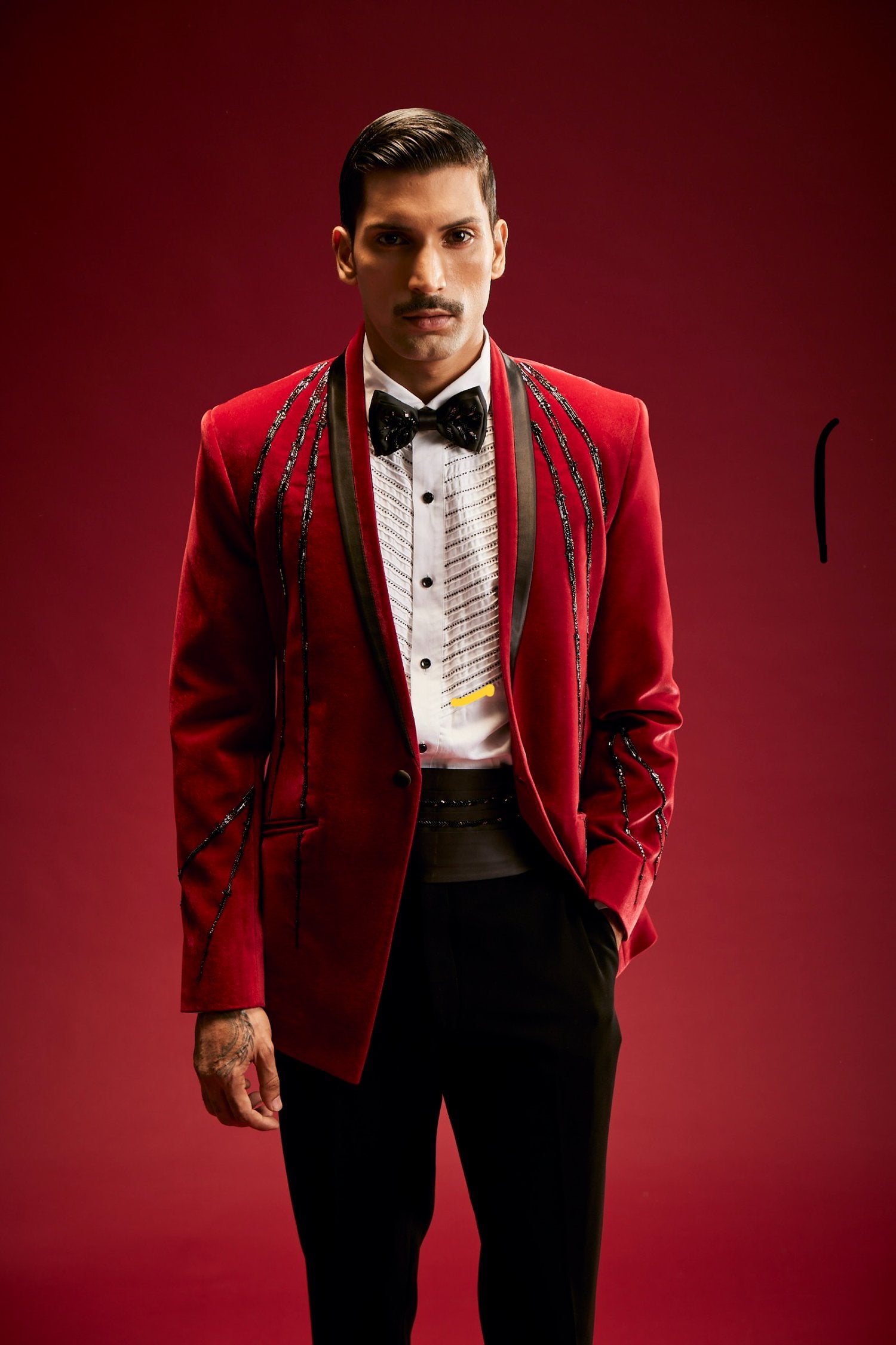 Red Velvet Embroidered Tuxedo