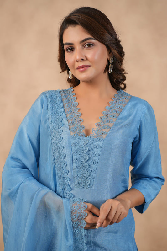 Blue Embroidered Suit Set ( Set Of 3 )