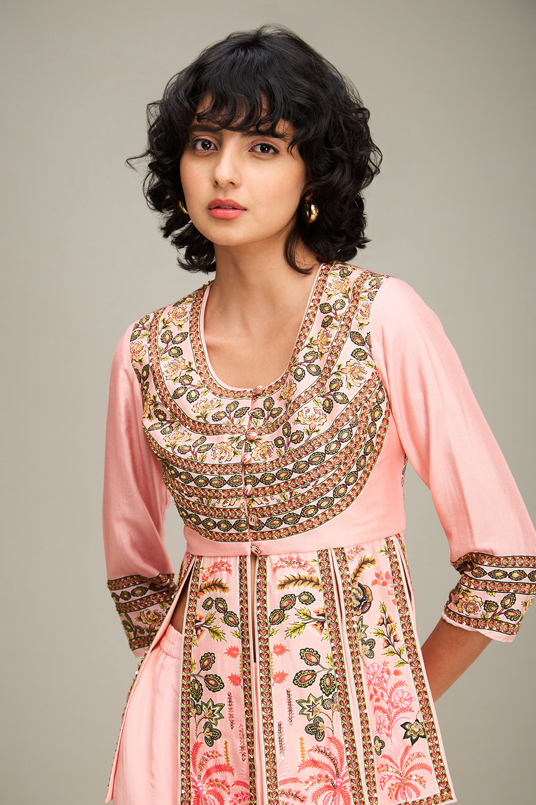 Mehr Embroidered Peplum Top With Pants