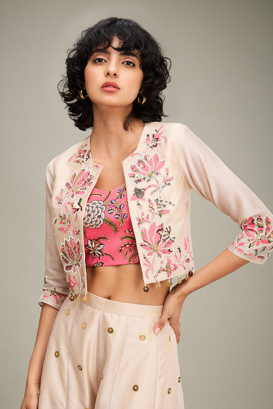 Mehr Applique Palazzo Set With Jacket