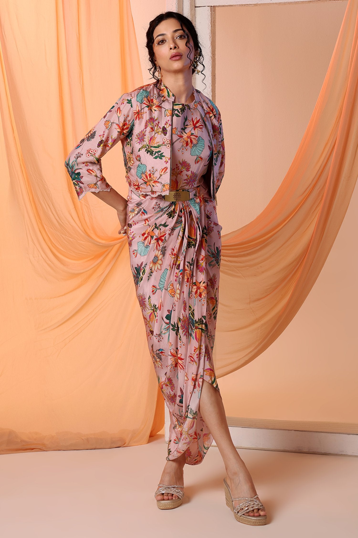 Arani Printed DrapeDrape Dress Set