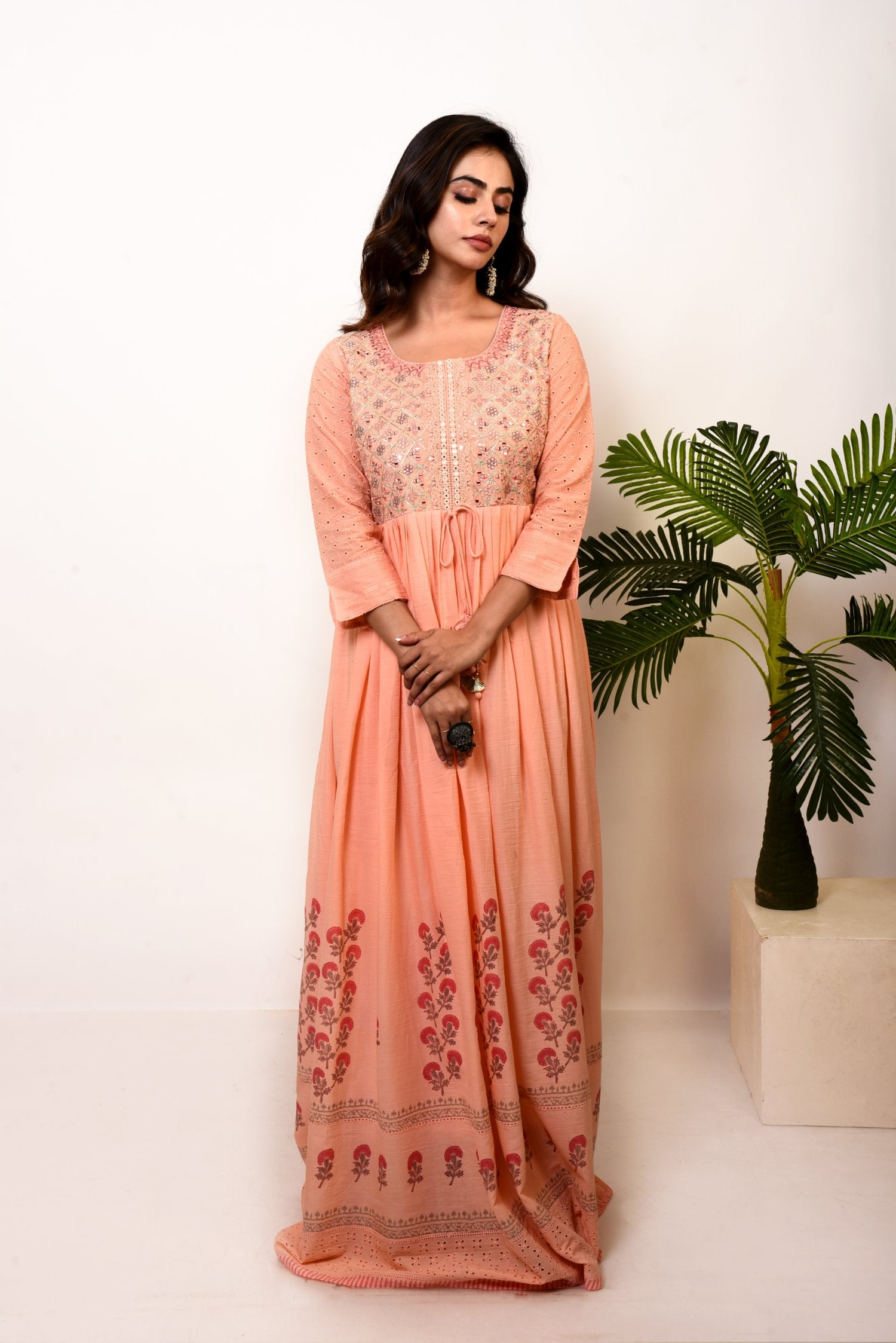 Blush Pink Cotton Long Dress