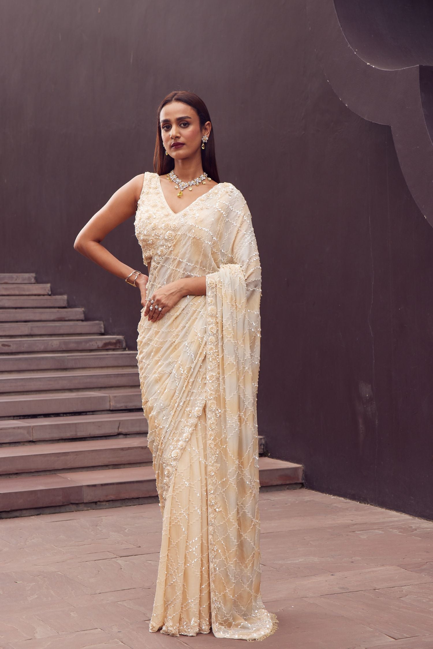 Foil Chinon Embroidered Saree