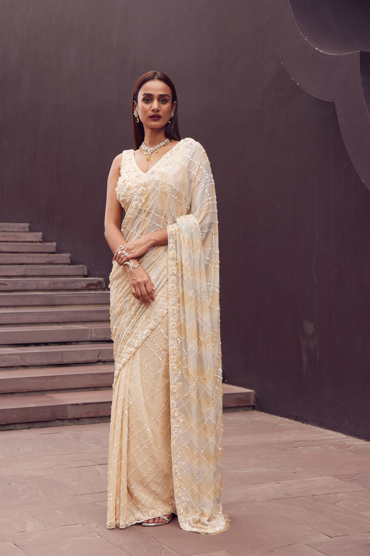 Foil Chinon Embroidered Saree