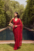 Load image into Gallery viewer, Red Embroidered Net Saree
