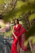 Load image into Gallery viewer, Red Embroidered Net Saree
