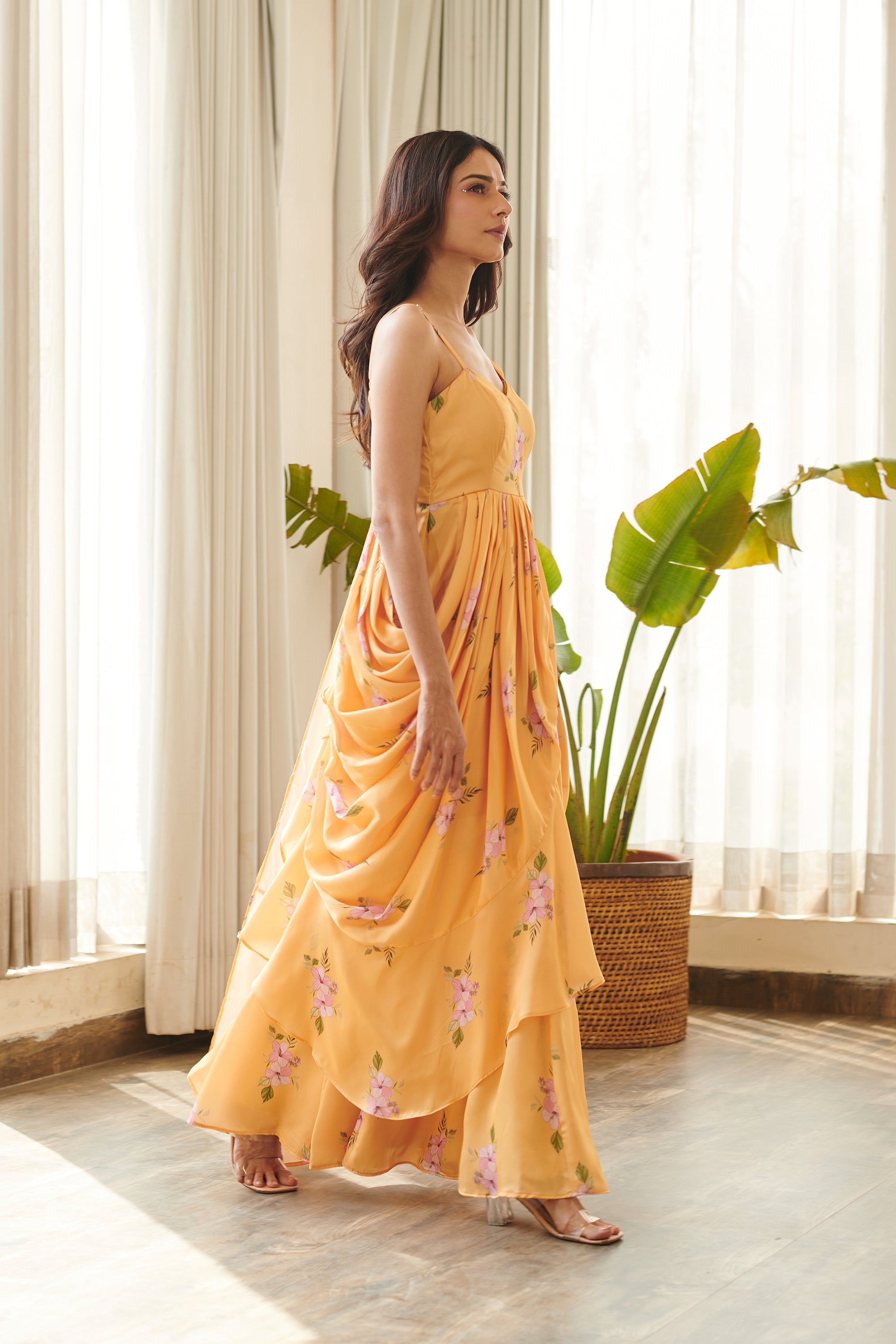 Jasmine Yellow Ruffle Saree Dress