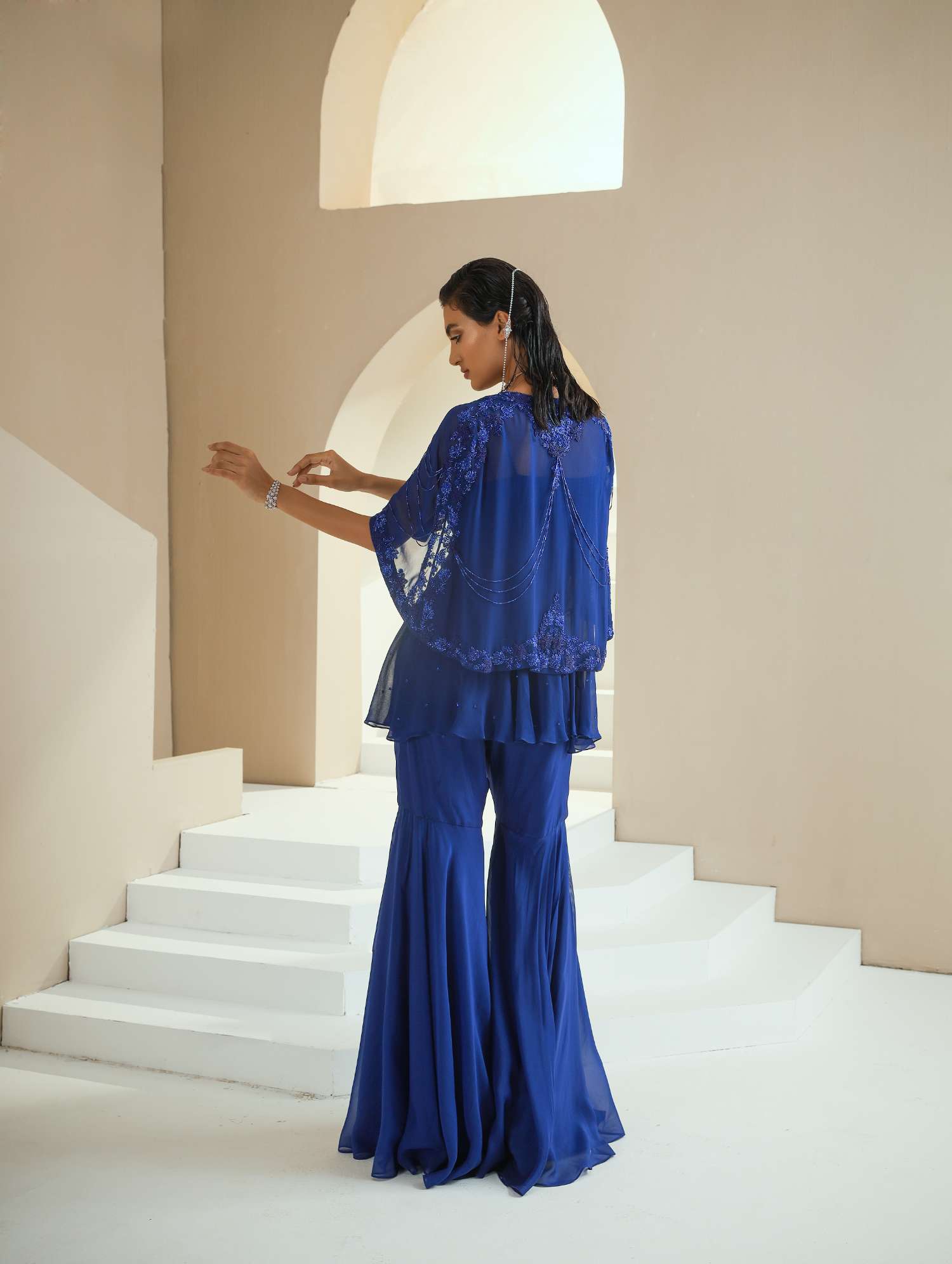 Cape+Peplum Top+Gharara Set