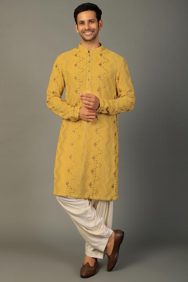 Pastel Yellow Embellished Kurta Set