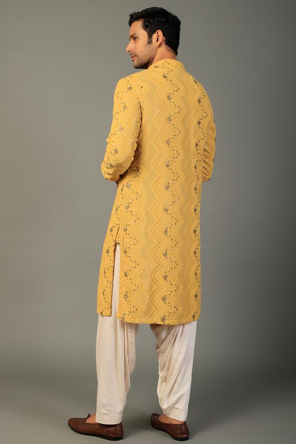 Pastel Yellow Embellished Kurta Set