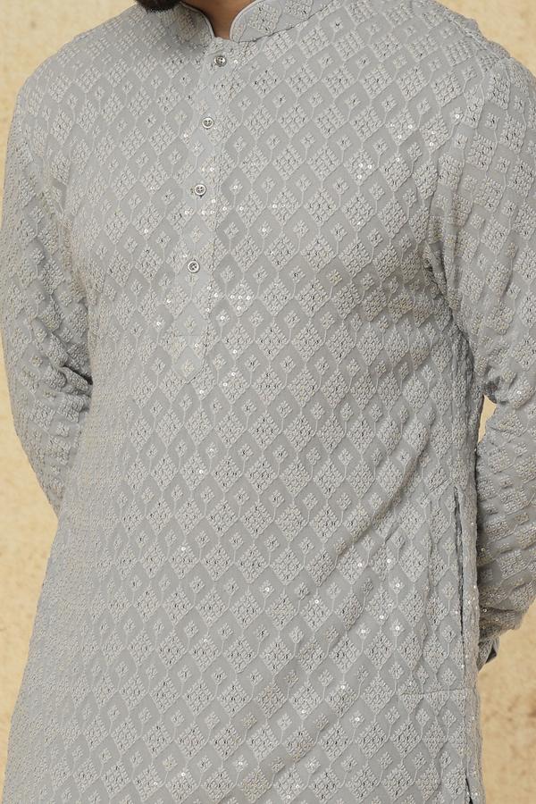 Grey Georgette Motifs Embellished Kurta Set