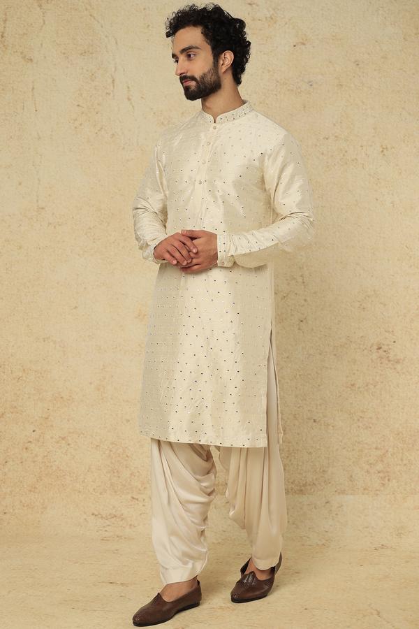 Ivory Silk Embroidered Kurta Set