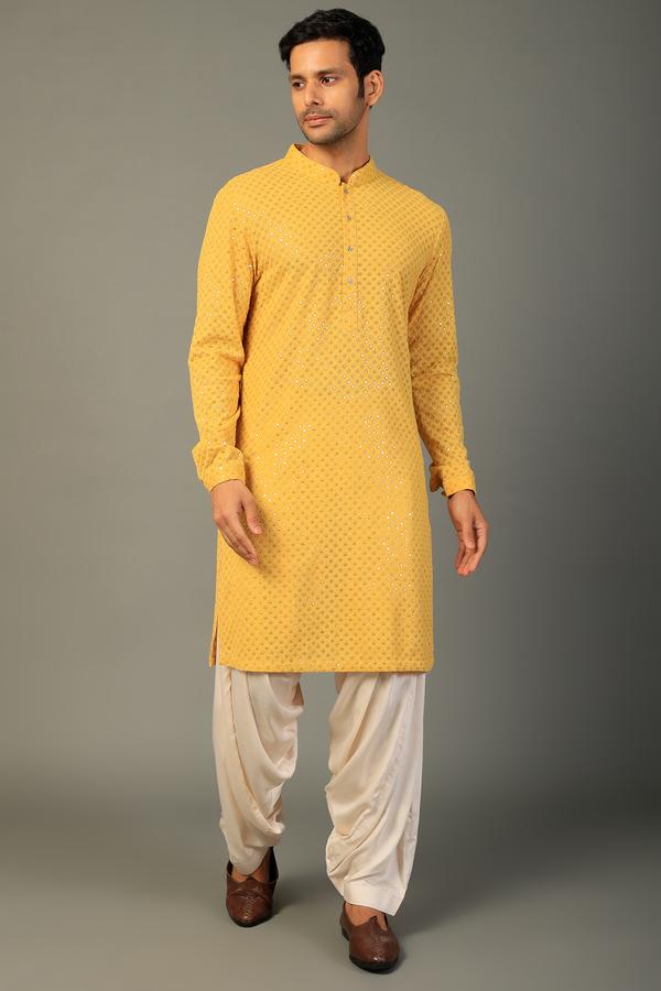 Pastel Yellow Georgette Embellished Kurta Set