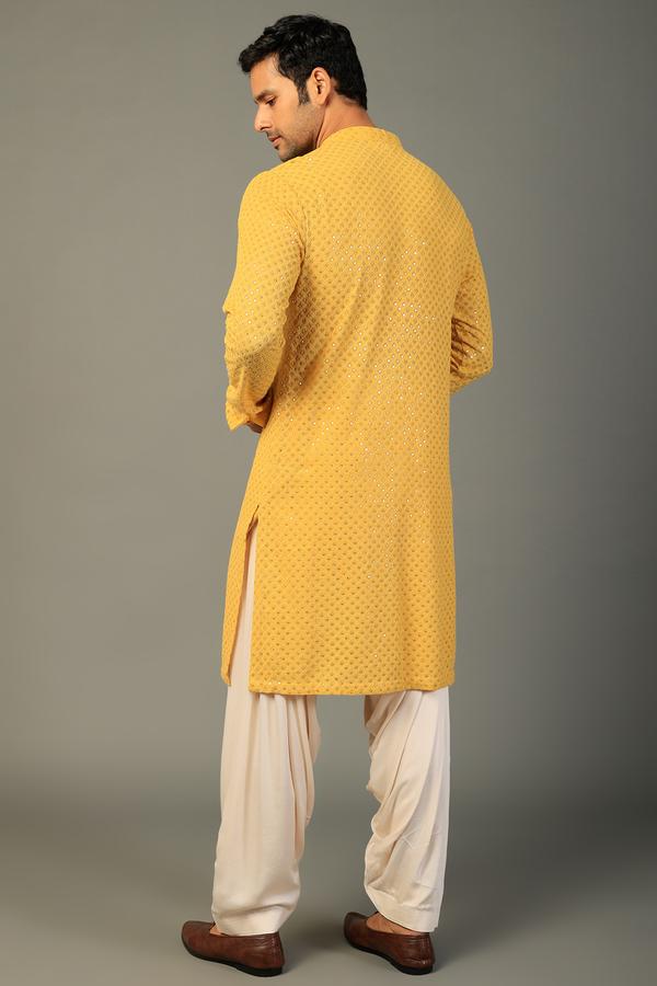 Pastel Yellow Georgette Embellished Kurta Set