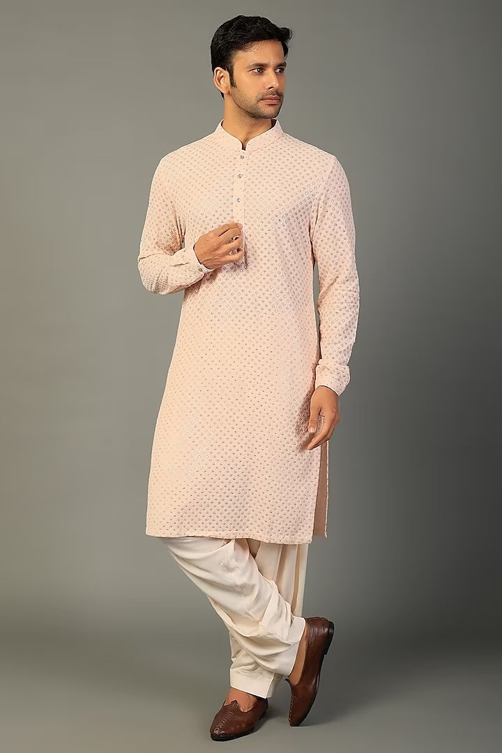 Peach Pink Georgette Kurta Set