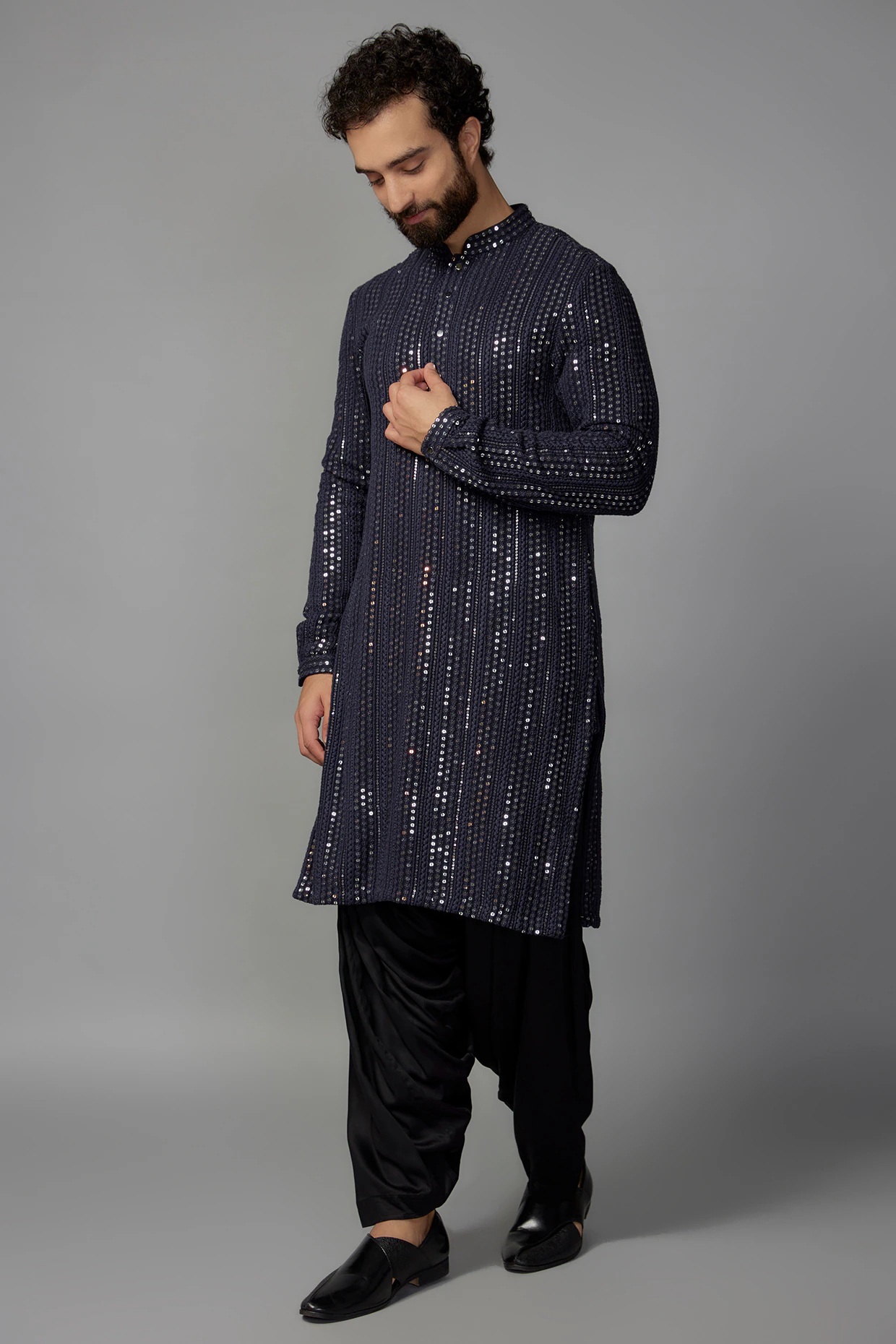 Navy Blue Georgette Sequins Embellished Kurta Set