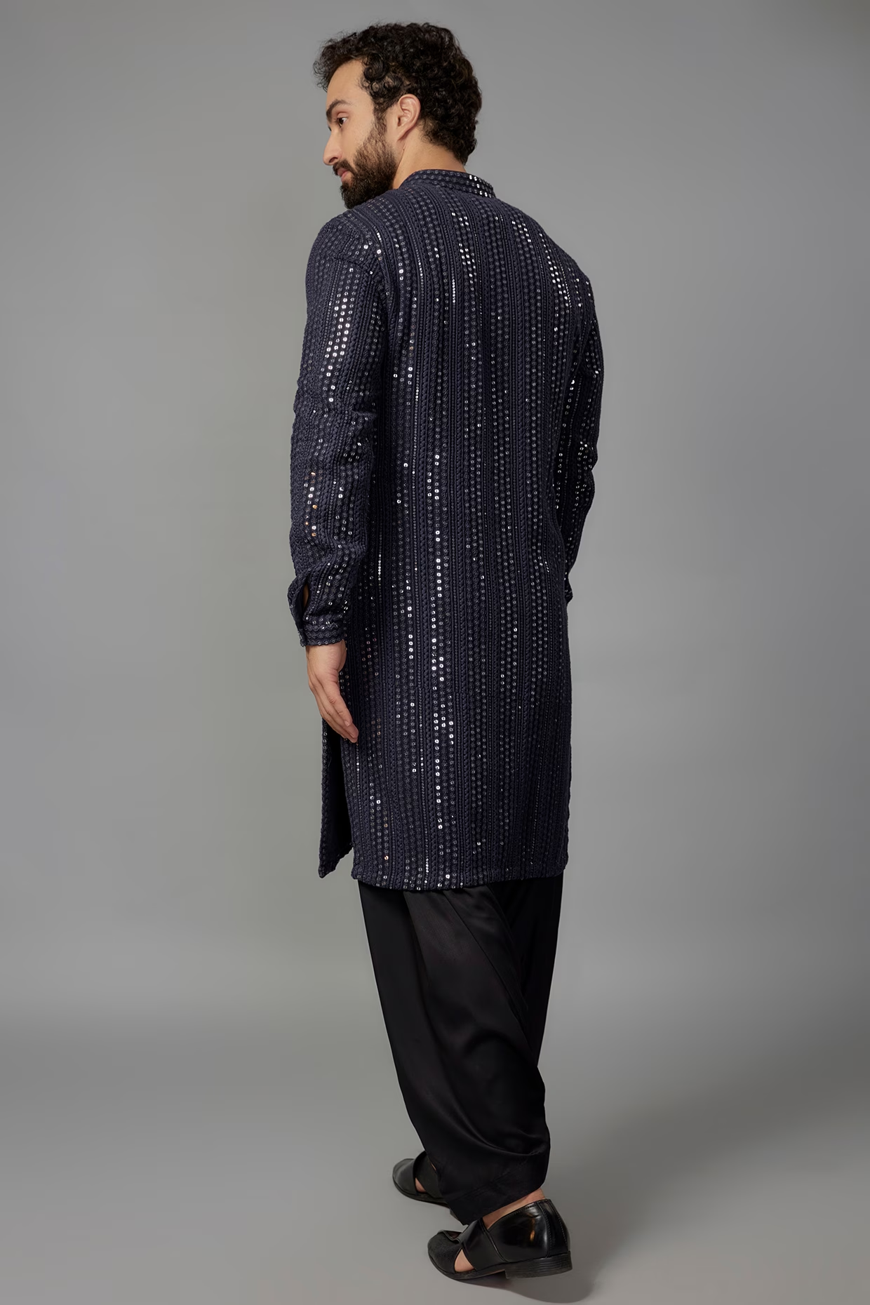 Navy Blue Georgette Sequins Embellished Kurta Set