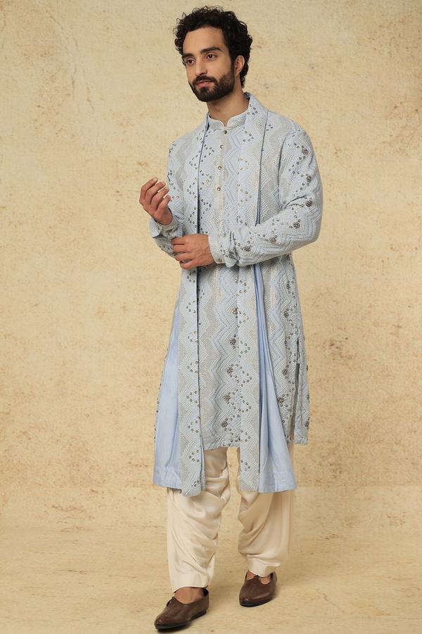 Ice Blue Georgette Embellished Kurta Set