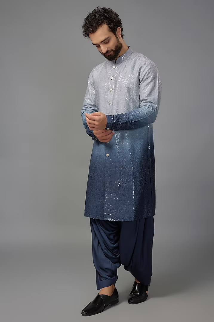 Blue Dola Silk Sequinned Ombre Kurta Set